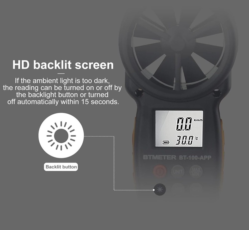 BTMETER Wind Speed Meter Anemometer Handheld Digital Air Flow Meter Velometer