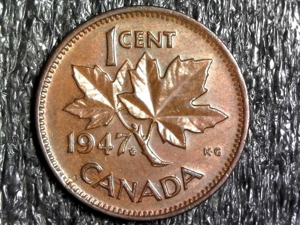 1947 (Maple Leaf) Canada One Cent Foreign, World Coin KM#32 (z1005)