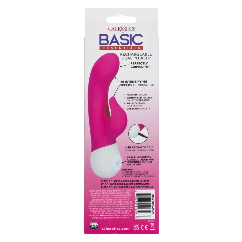 CalExotics Basic Essentials Rechargeable Dual Pleaser Rabbit Vibrator Vibe Pink