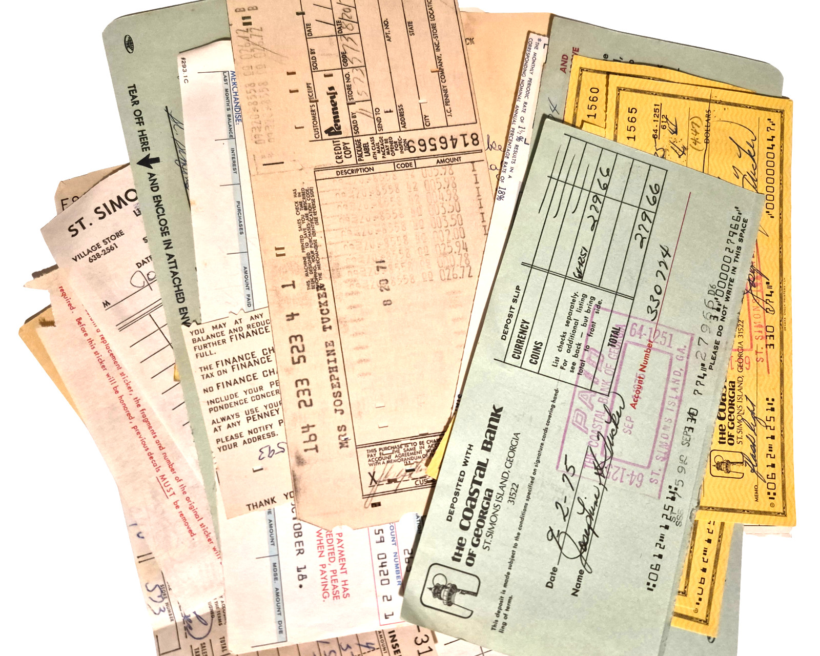 Vintage Receipts Paper Ephemera Old Handwriting 50s-70s Banking