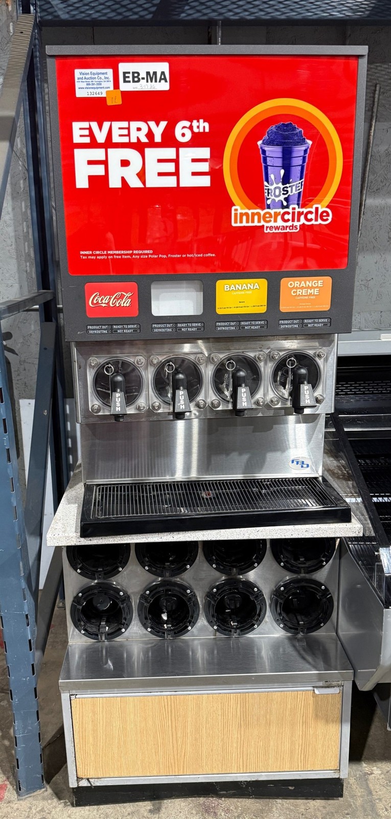 FBD FBD774-RC 4-FLAVOR FROZEN BEVERAGE MACHINE ON CUP DISPENSER STAND