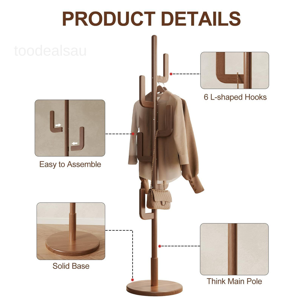 Solid Wood Cactus Coat Rack, Freestanding Rack With 6 Walnut