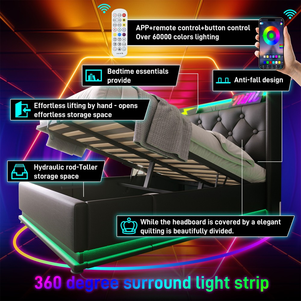 Twin/Full/Queen/King Size Upholstered Platform Bed with Hydraulic Storage System