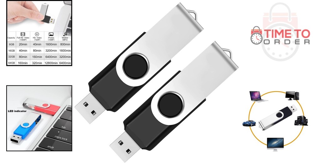 2 Pack USB Flash Drives 64GB Swivel Memory Sticks for Data Storage