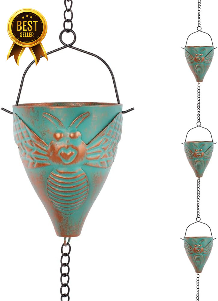 10ft Rain Chain Bee Cup Gutter Downspout Replacement Adjustable Drain Chain