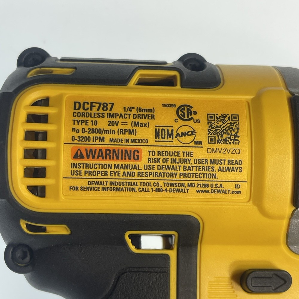 DeWalt Brushless 20V MAX Compact 1/4" Cordless Impact Drill Driver DCF787