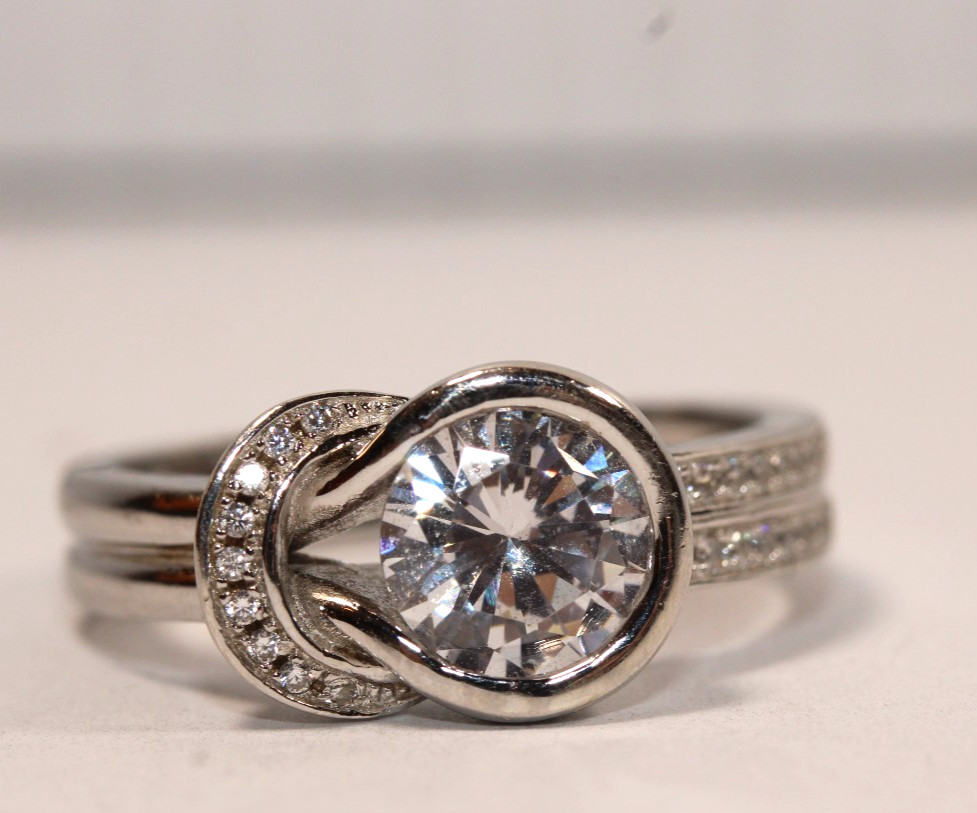 2Ct Knot Lab Created??? Diamond Solitaire Engagement S925 Size 7