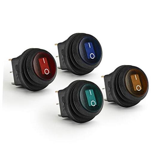 Waterproof Round Rocker Toggle Switch 2 Position DC 12V 20A ON Multicolored