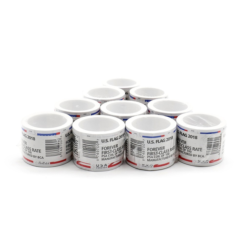 2 Rolls (200 Stamps) USPS Postage Coils of 100 - Sealed, MNH U.S. Flag Free ship