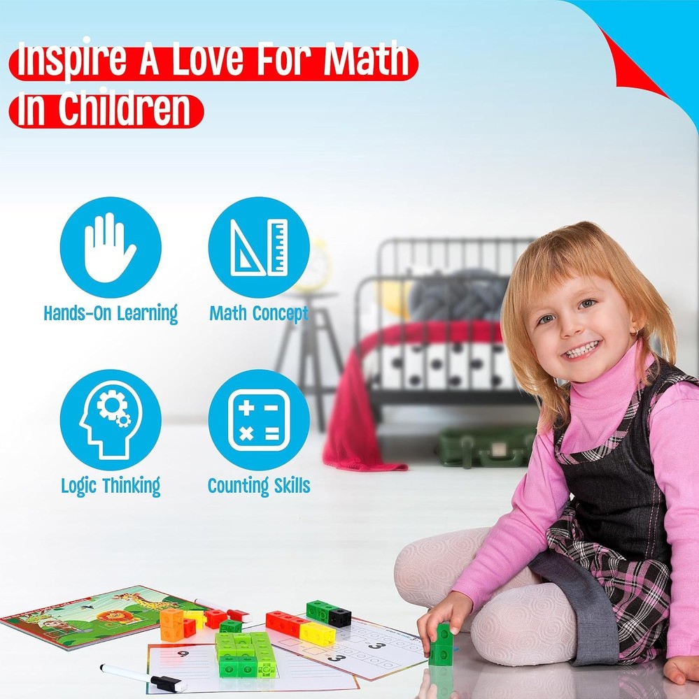 Math Linking Cubes, 100 Math Cube Manipulatives with 30 Learning Activities Numb