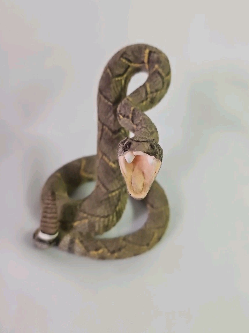 Vintage Snake Scary Coiled Rattlesnake Ceramic Figurine 4" Appx.