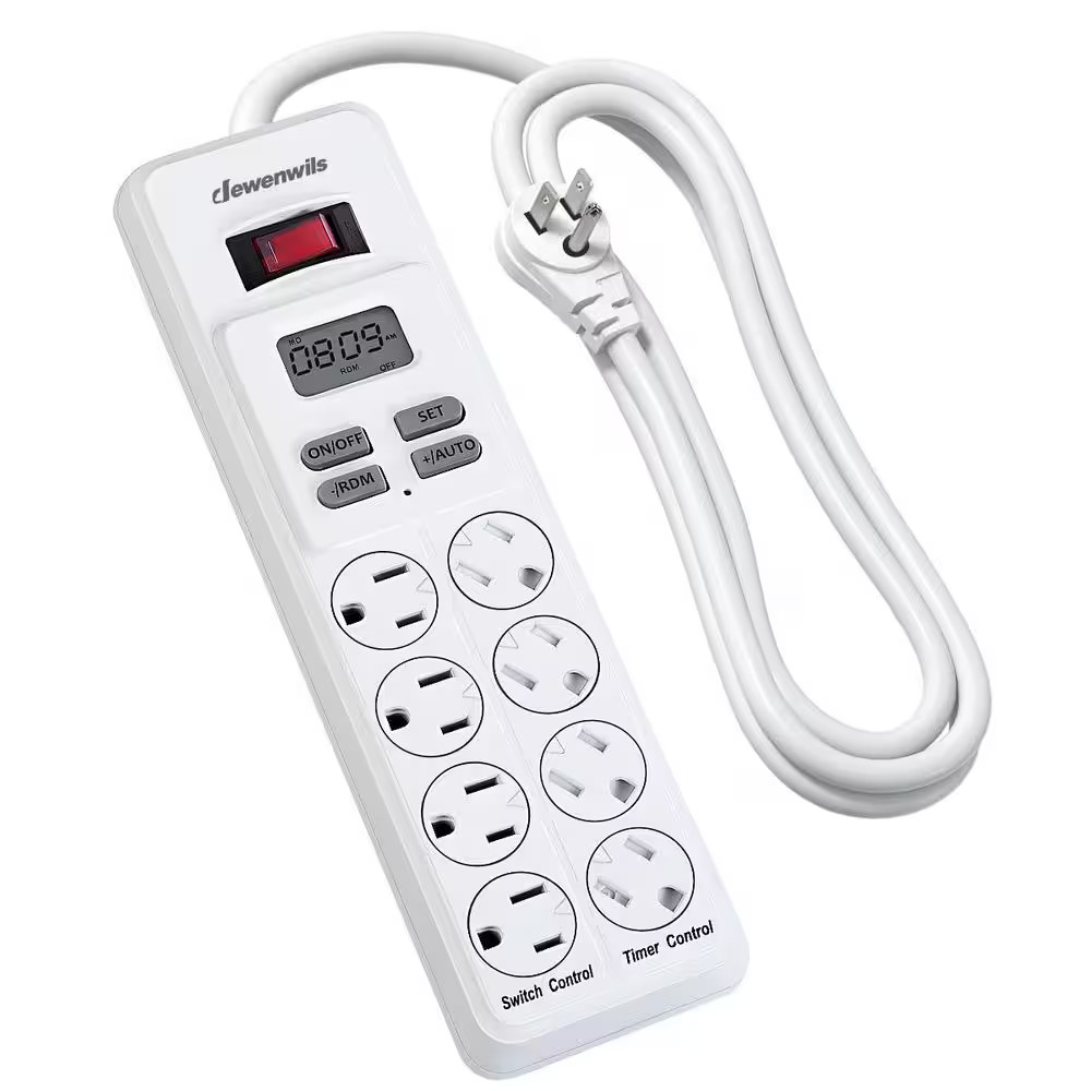 Mechanical Indoor Timer Power Strip with 8-Outlets, Countdown, Flat Plug, 6 Ft.