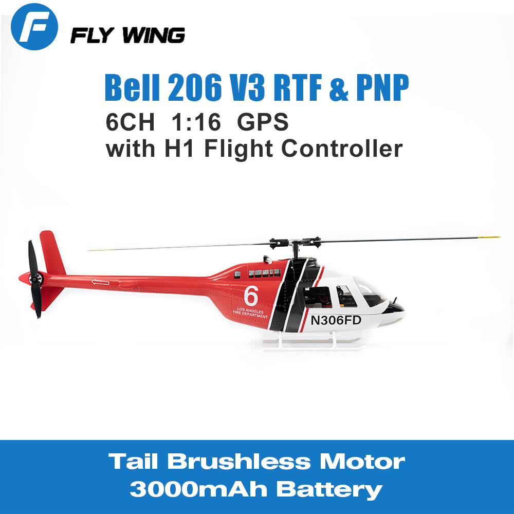 FLY WING Bell 206 V3 RC Helicopter 6CH 1/16 GPS H1 Flight Controller Aircraft
