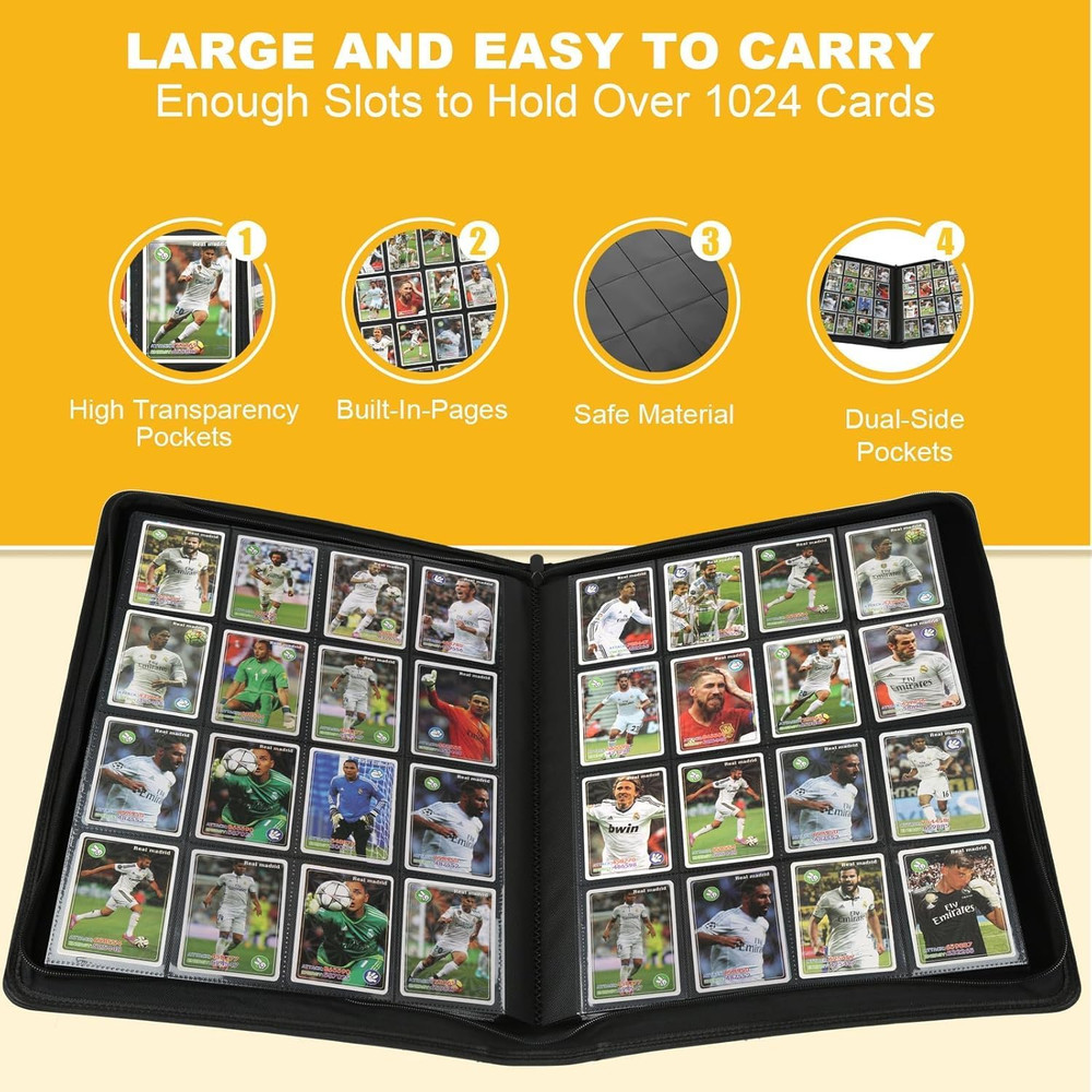 Premium Ringless Trading Card Binder - 1024 Capacity, 16 Side-Loading Pockets pe
