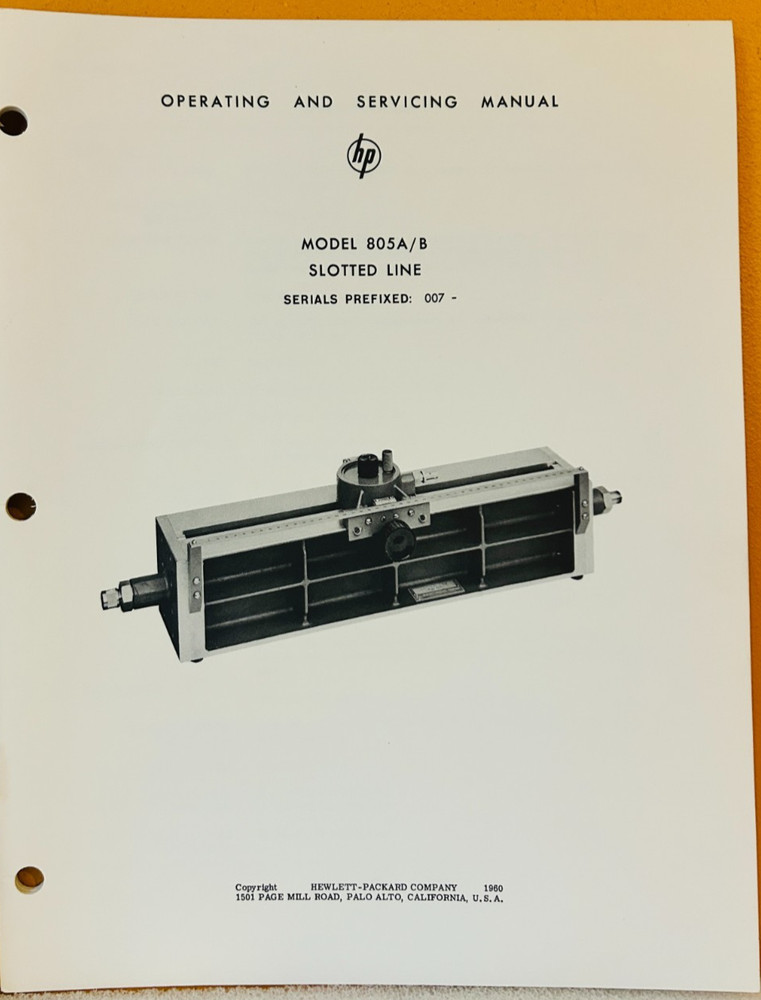 HP Model 805A/B Coaxial Slotted Sections Operating & Service Manual.