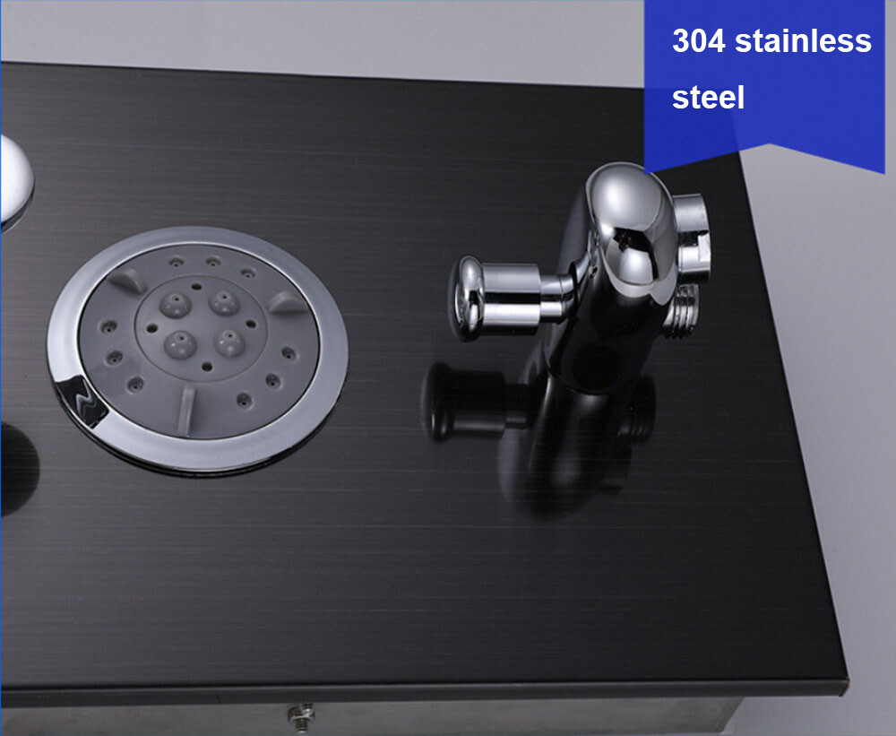 Silver LED Rectangle Shower Head Massage Digital Display 4-Way Mixer Valve Panel