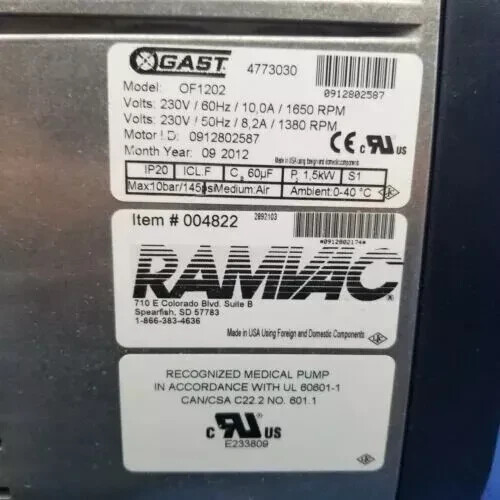 Ramvac Osprey Compressor Gast Head
