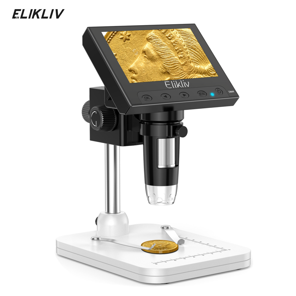 Elikliv EDM4 4.3" Coin LCD Digital 1000x Magnifier w/8 Adjustable LED Lights NEW