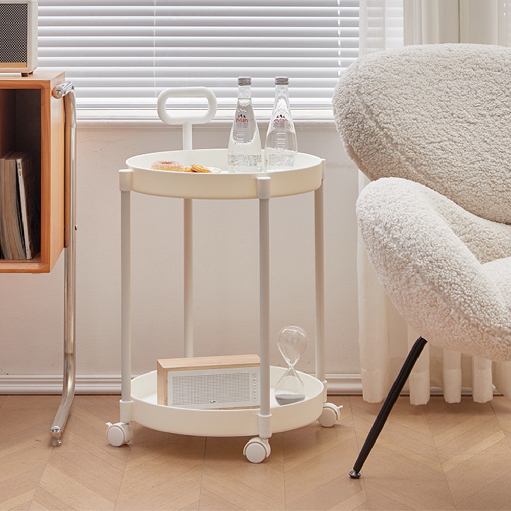 2-Tier Plastic Rolling Utility Cart + Handle Coffee Side Table Couch End Table