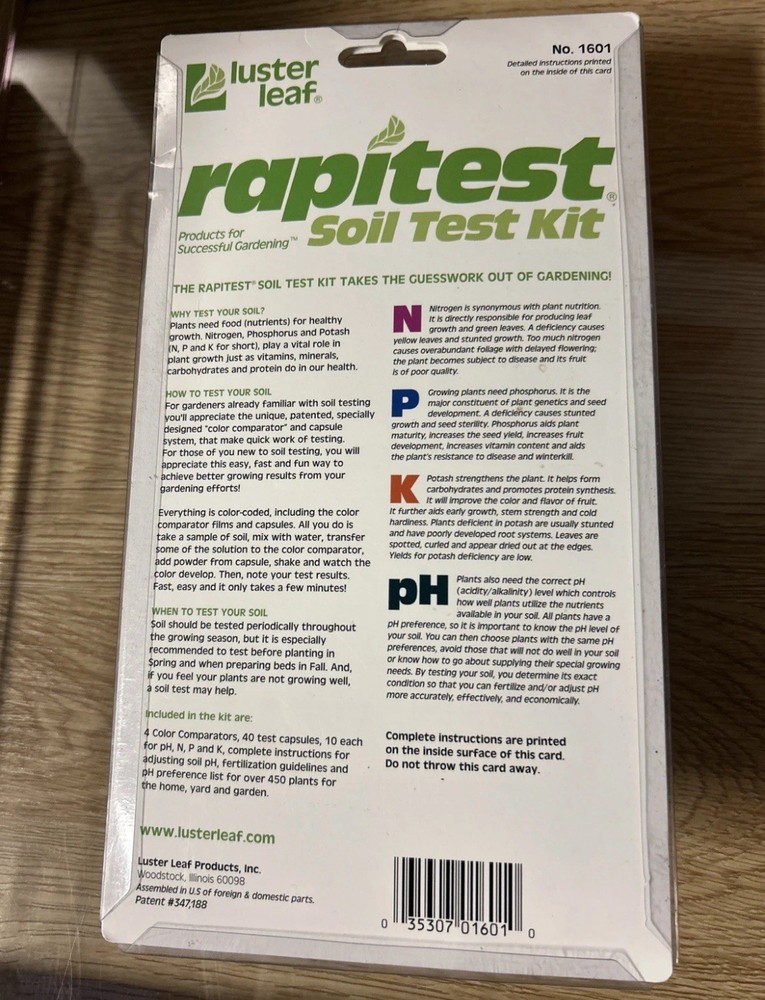 Luster Leaf 1601 Rapitest Test Kit for Soil pH, Nitrogen, Phosphorous and Potash
