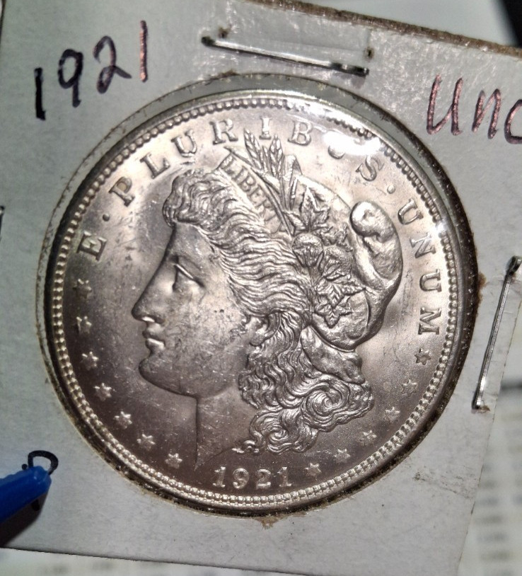 1921 Morgan Dollar, 90% Silver, Uncirculated
