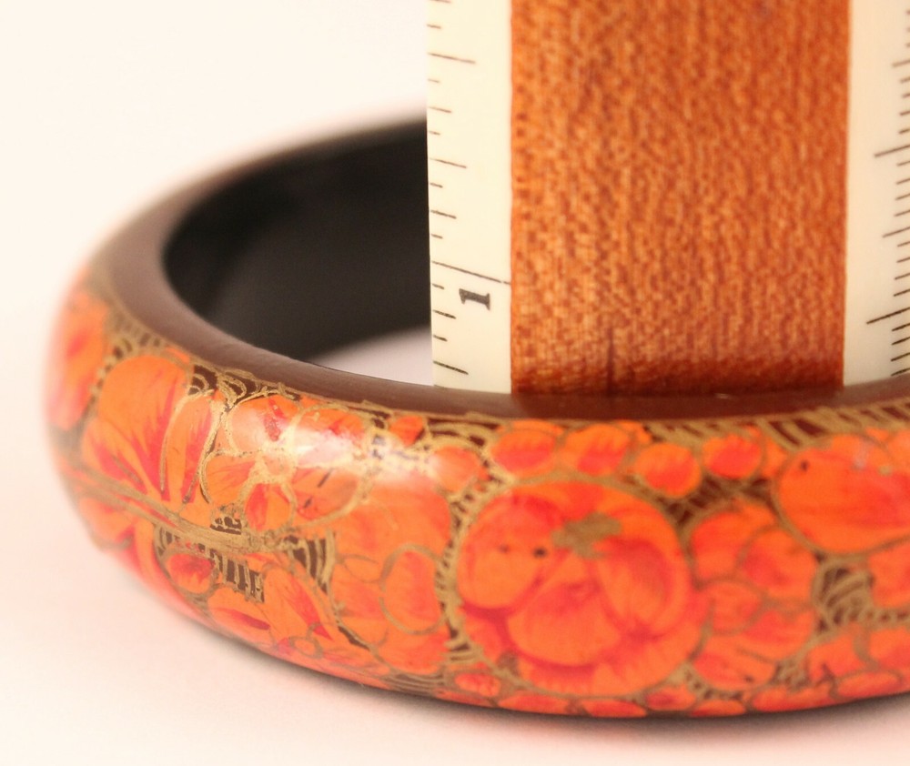 Hand Painted Auburn Flower Form Lacquer Bangle Bracelet