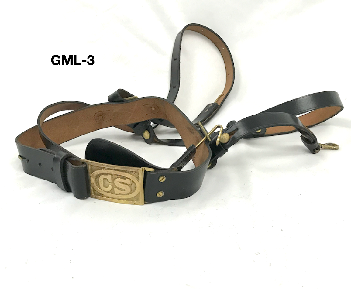 Youth Civil War Swordbelt - Black Leather w/ CS Buckle - Fits Up to 30 Inch