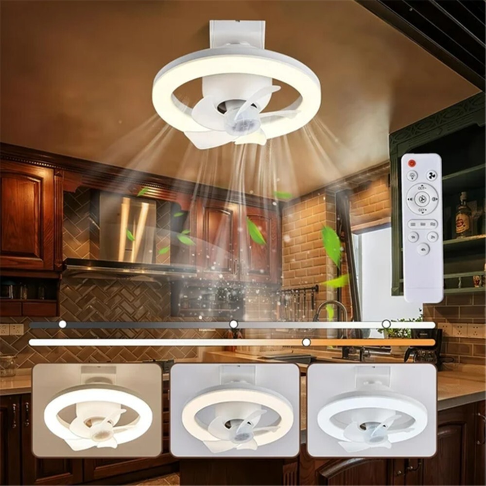 2 In 1 E27 Ceiling Socket Fan 48W with Dimmable LED Light Remote Control 3 Speed
