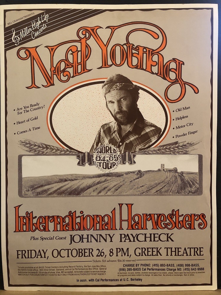 Vintage 1984 Neil Young Concert Poster Greek Theatre Berkeley, CA 18x24”