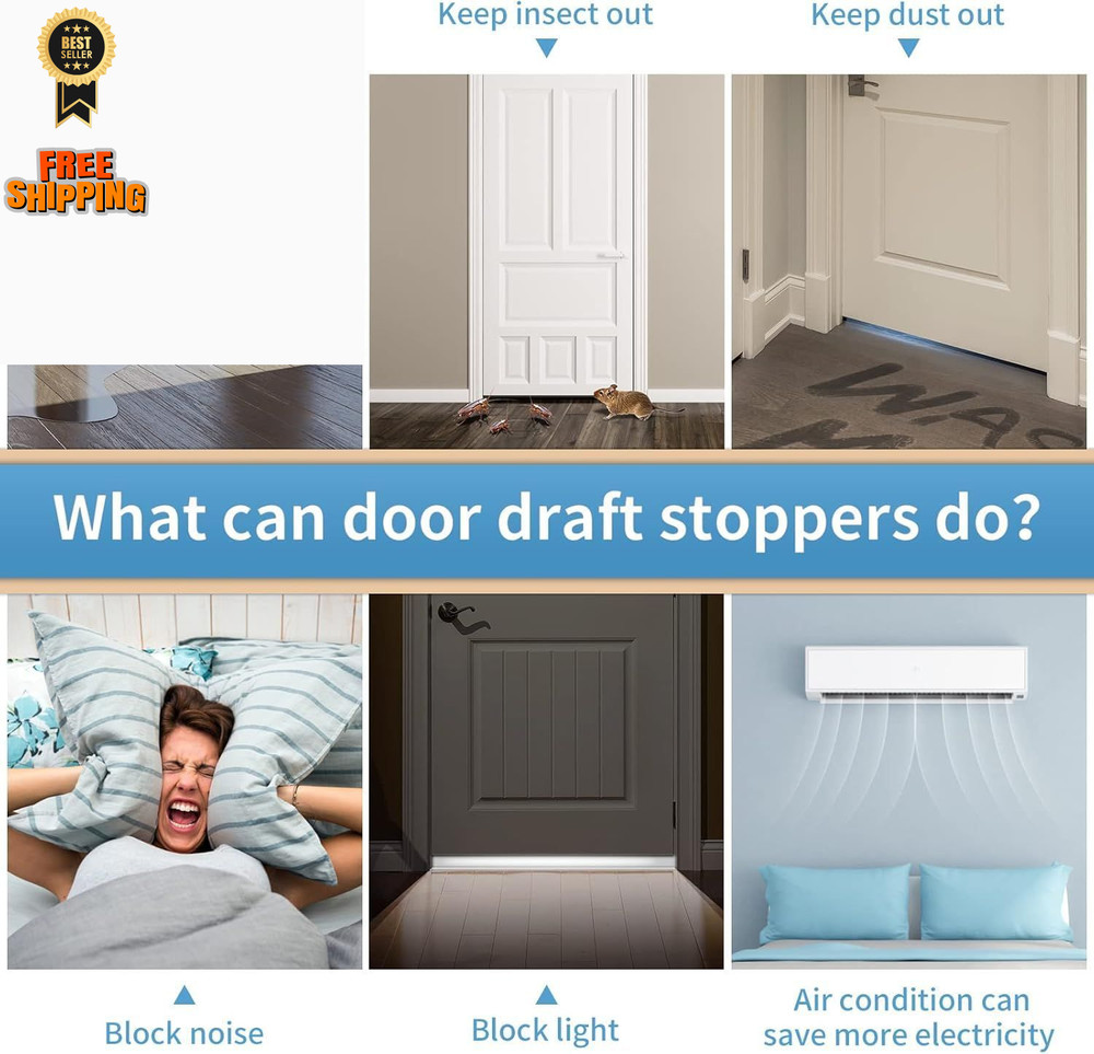 Hojoy 2 Pack Under Door Draft Stopper, Adjustable Sweep 2 Pack, Gray