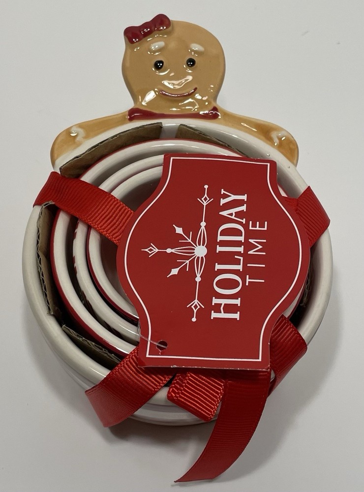 Gingerbread Nesting Measuring 4 Cup Set Candy Cane Peppermints Stoneware