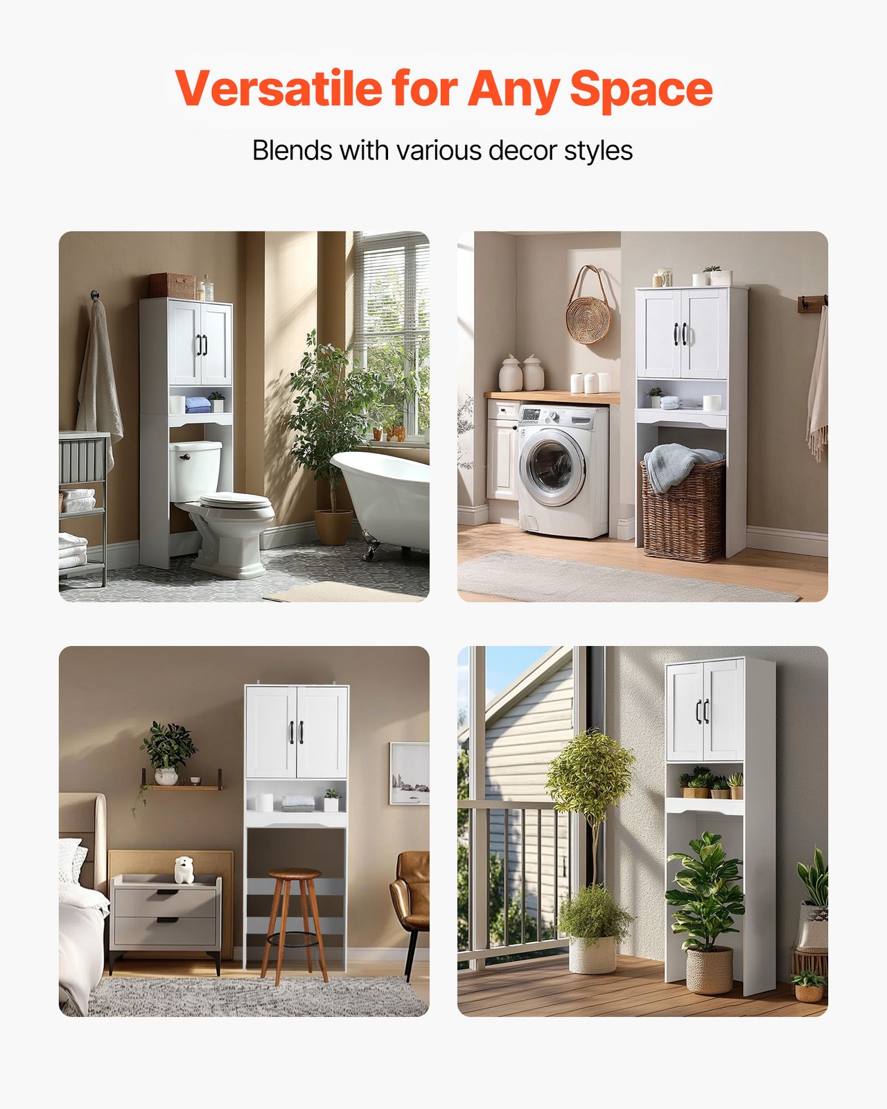 VEVOR Over The Toilet Storage Cabinet for Bathroom with Adjustable Shelf 65" H