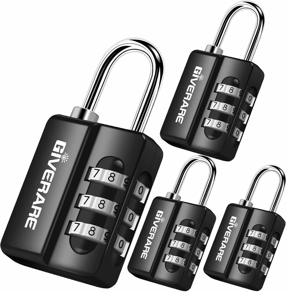 GIVERARE 4 Pack Combination Lock, 3-Digit Padlock Keyless, Small, Black