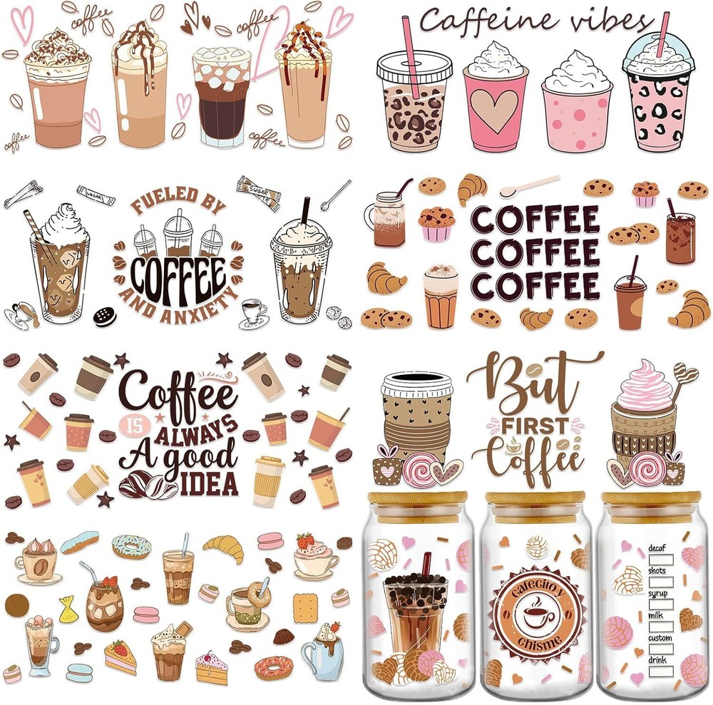 UV DTF Cup Wrap - 8 Sheets Coffee Wraps for 16 oz Cake
