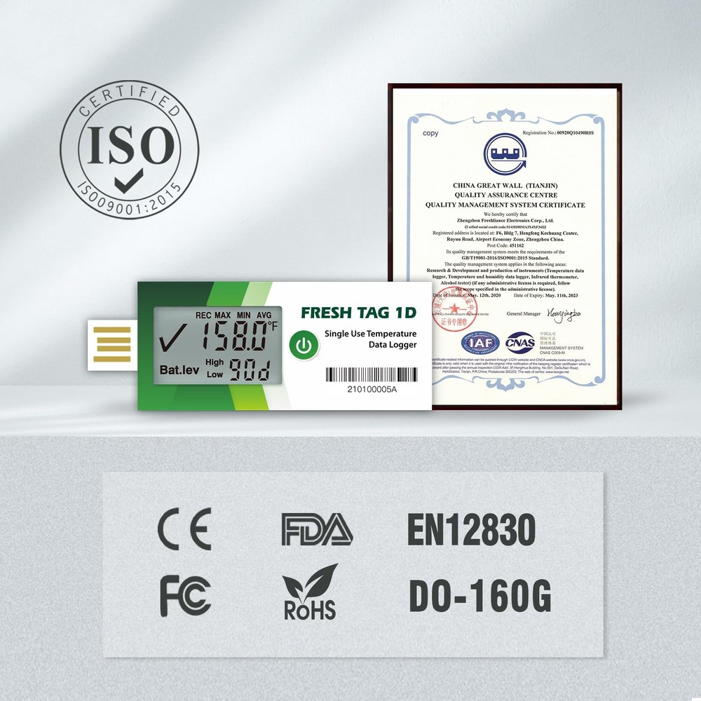 Freshliance USB Temperature Data Logger: 30000 Points, PDF/CSV Report, 30 Days