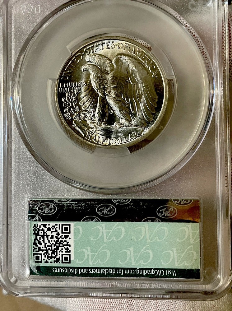 1941-D - Walking Half Dollar. CAC -MS 65+ White Gem.