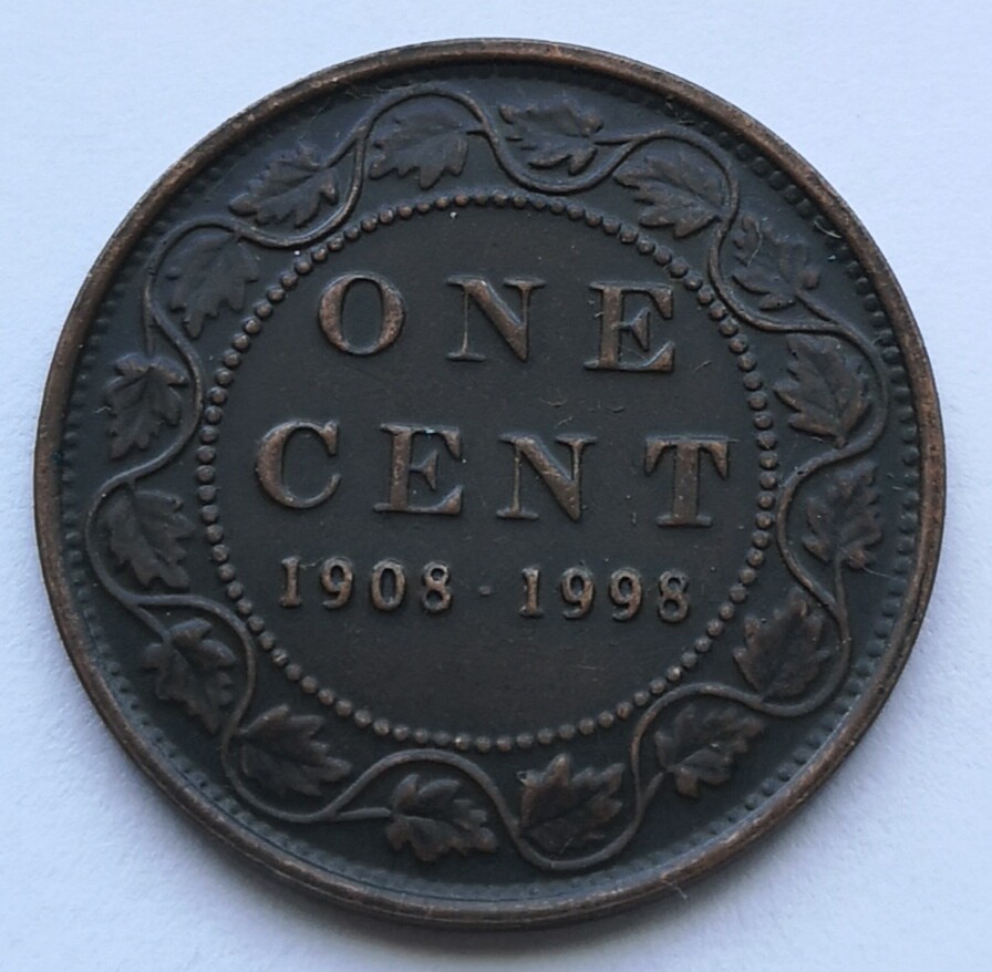 *** CANADA  LARGE  CENT  1908 - 1998 *** ANTIQUE  ***  STERLING  SILVER  ***