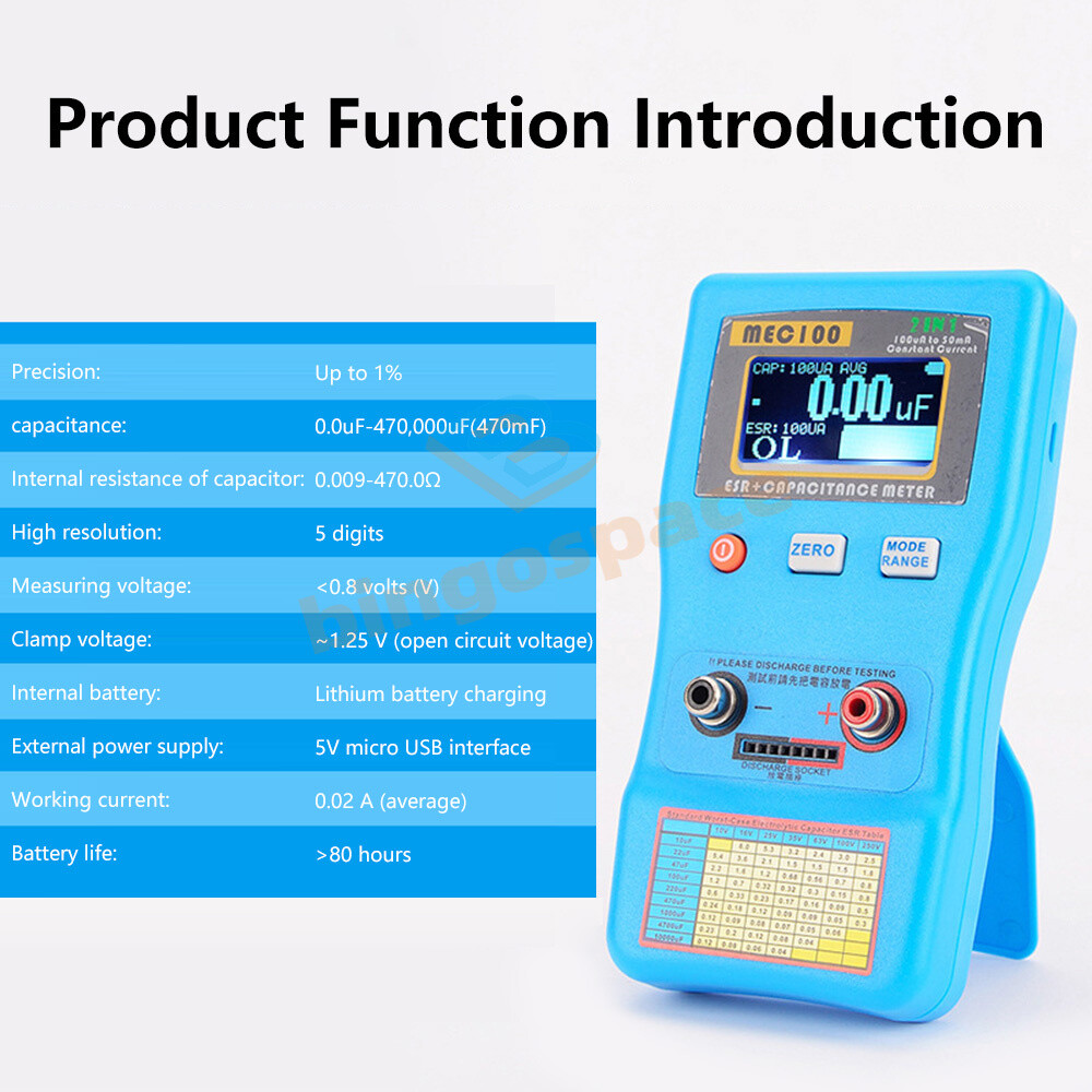MEC-100 ESR Capacitance Ohm Meter Measuring Capacitance Resistance Tester