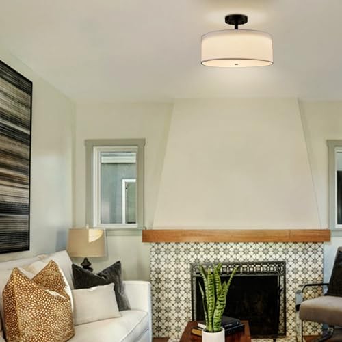 Dimmable Semi Flush Mount Ceiling Light 30W Bulit-in LED Black