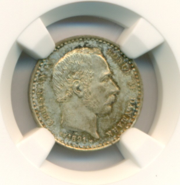 Denmark Silver 1891 CS 25 Ore MS65 NGC