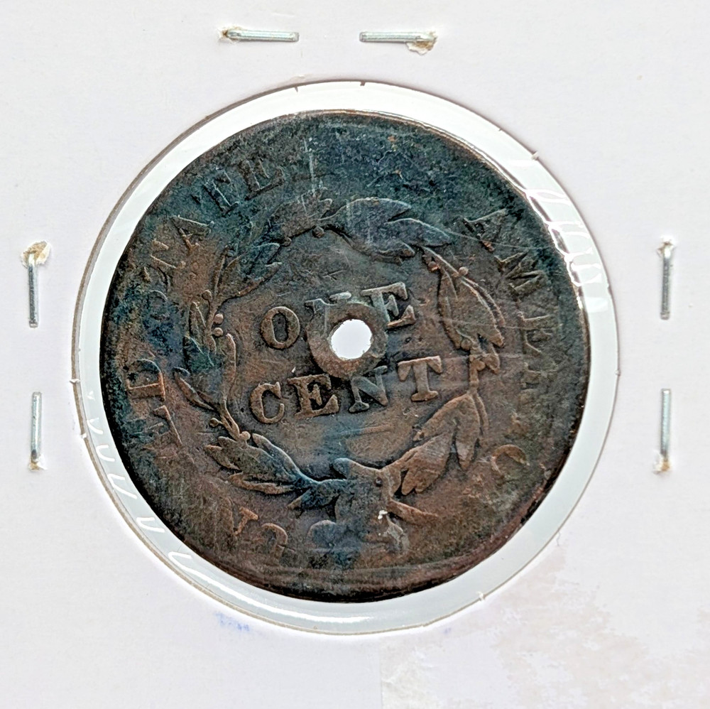 1822- Us Coronet Head Large Cent- Holed