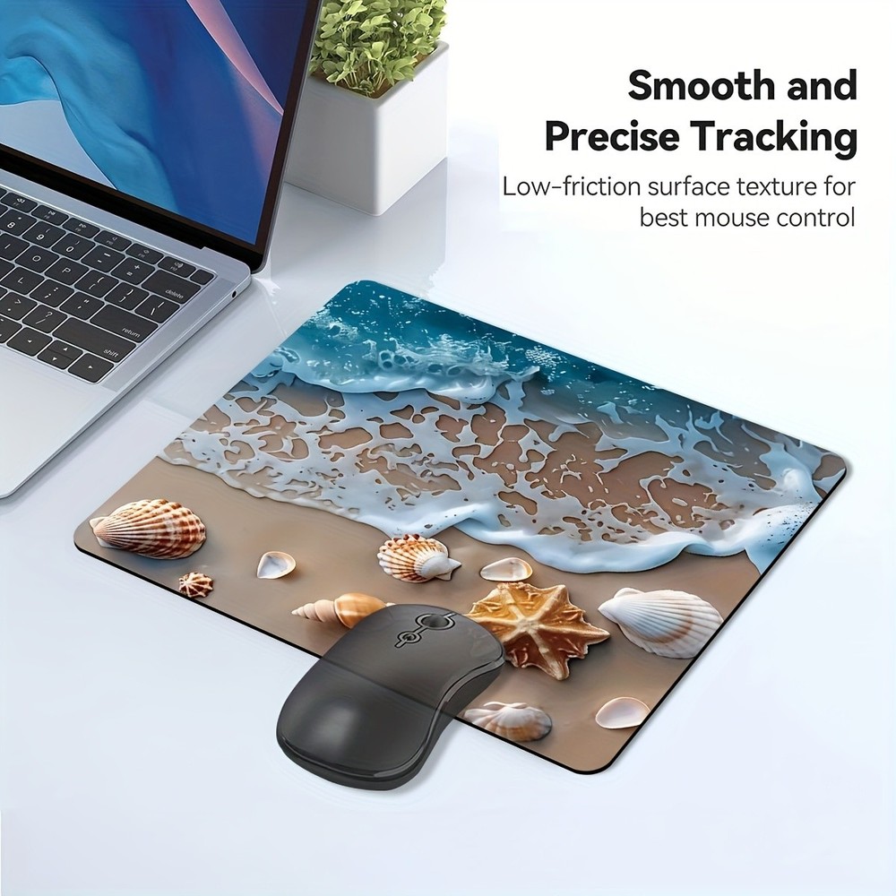 Serene Beach Desk Mat Ocean Wave & Shell Mouse Pad for Home Office & Study