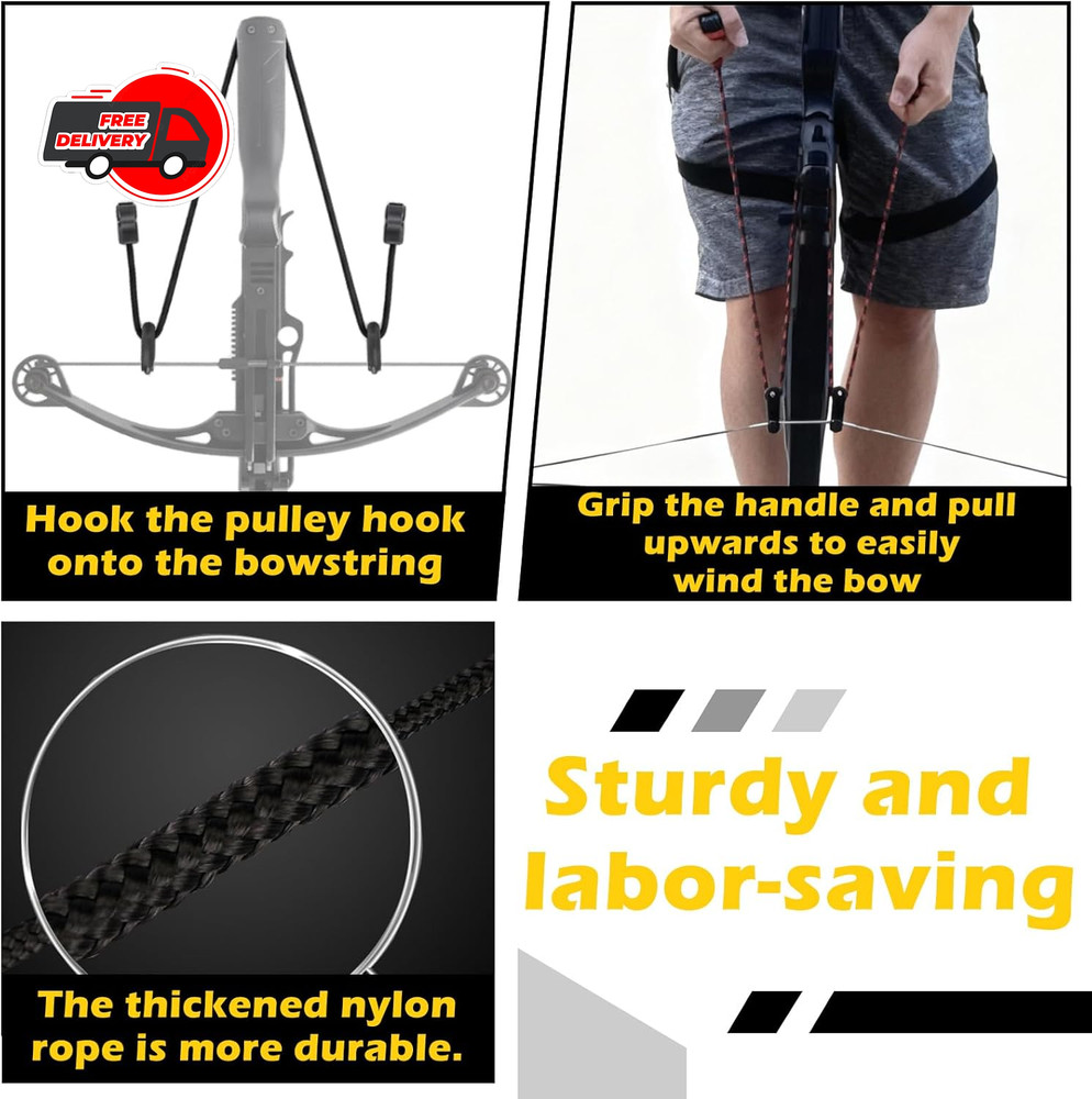 66 Inch Crossbow Cocking Rope with 2 Bowstring Wax, T‑Handle Rope Cocker Pull As
