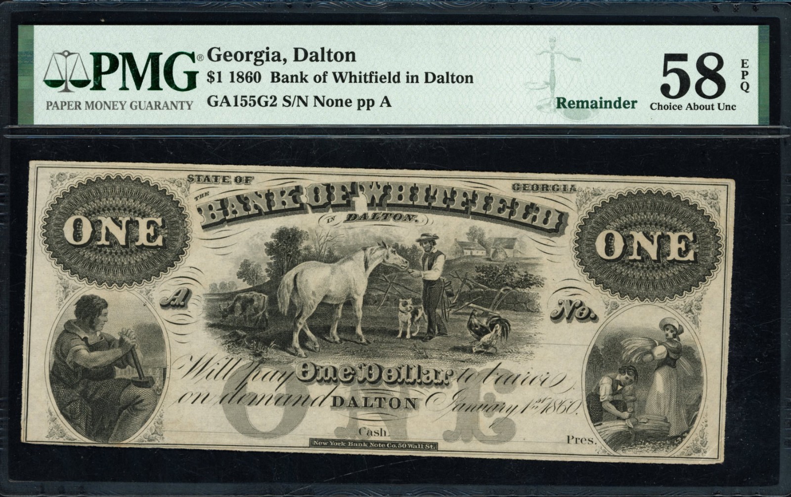 1860 Bank of Whitfield in Dalton GA $1 PMG 58 EPQ GA155G2