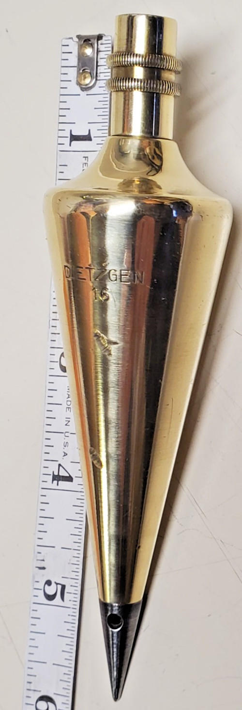 VINTAGE DIETZGEN #16 SOLID BRASS PLUMB BOB, 16 OUNCES, IN ORIGINAL BOX