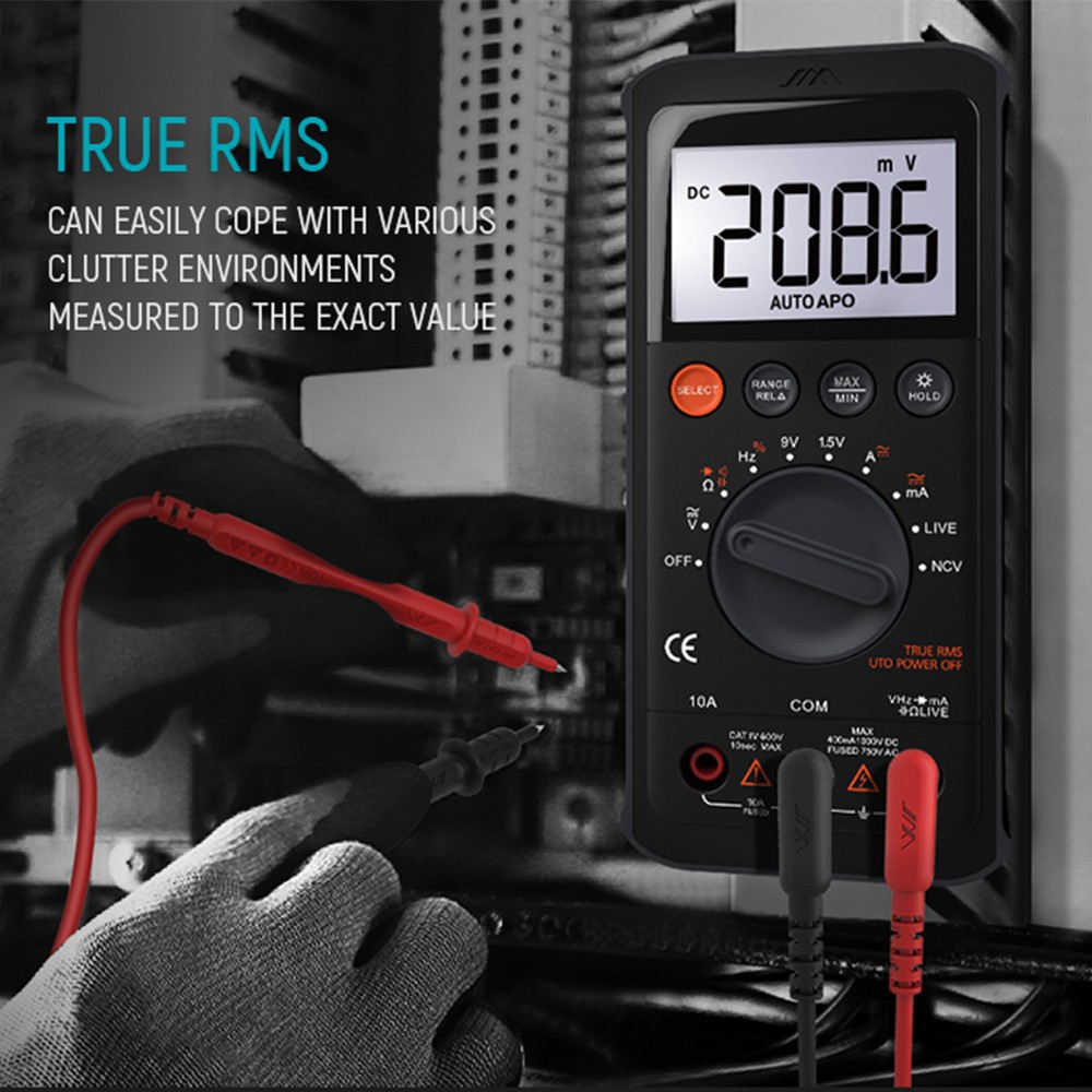 Digital Multimeter Tester with DC/AC Voltmeter; Measures Voltage 6000 Counts