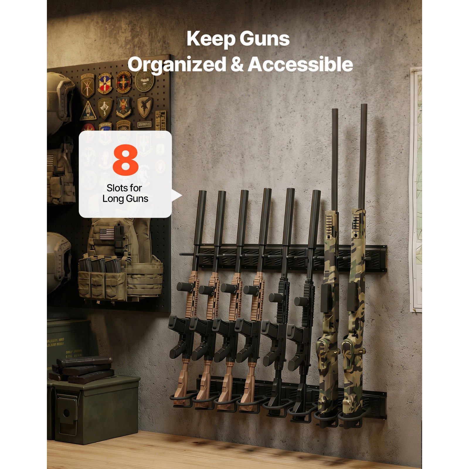 Uimoso Indoor Steel Gun Rack Wall Mount for Rifles and Shotguns, 8 Slots