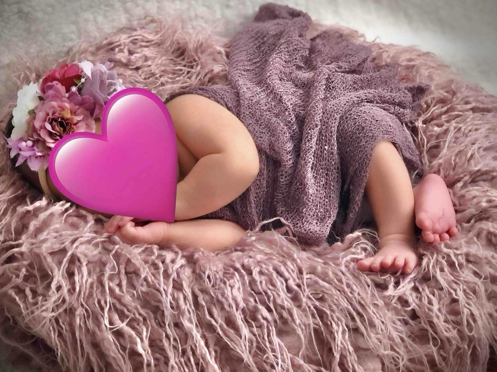 Faux Fur Newborn Baby Nest Newborn Photography Prop Set - Purple/Mauve