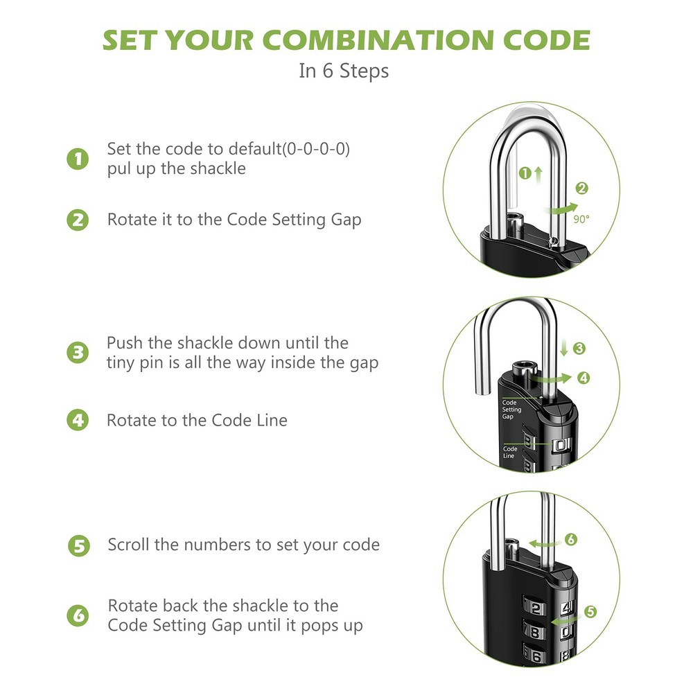 Combination Lock, Resettable 4 Digit Combination Padlock with Keys, Waterproo...