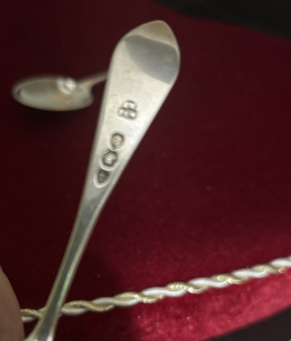 Set of 2, Sterling English Demitasse Spoons, 1895, 4”, 9.7, 9.3 g., Pattern ?